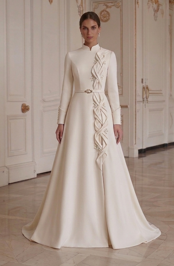 White Long Sleeve Wedding Dress Classic Bridal Style