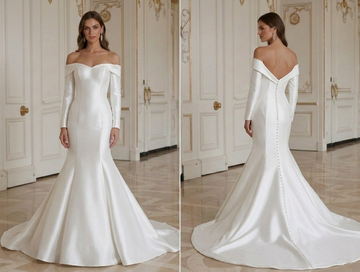 Vestido de Noiva Sereia Branco em Cetim Tradicional