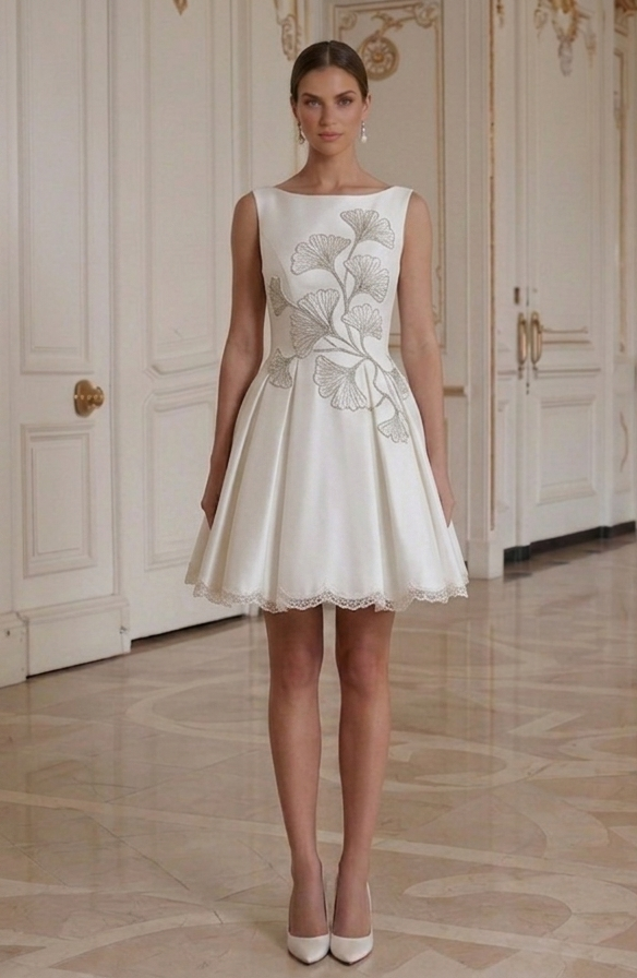 Vestido de Novia Mini Blanco Estilo Clásico Corto para Boda