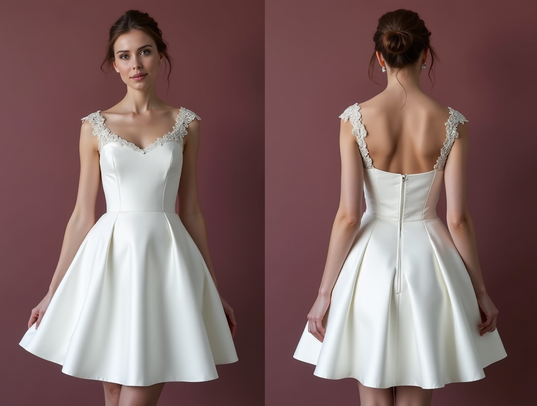 Classic Short Wedding Dress and Mini Dress with a V-Neckline for a Timeless Style