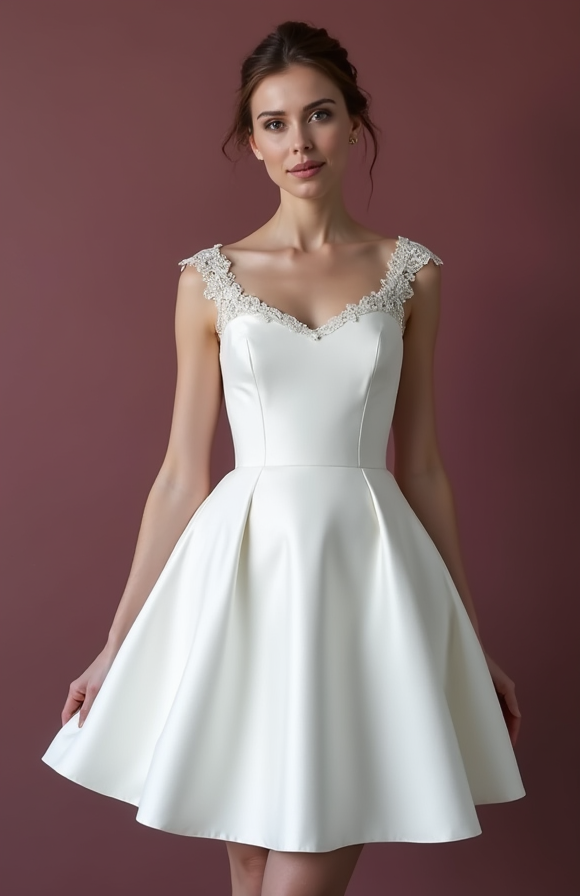 Classic Short Wedding Dress and Mini Dress with a V-Neckline for a Timeless Style