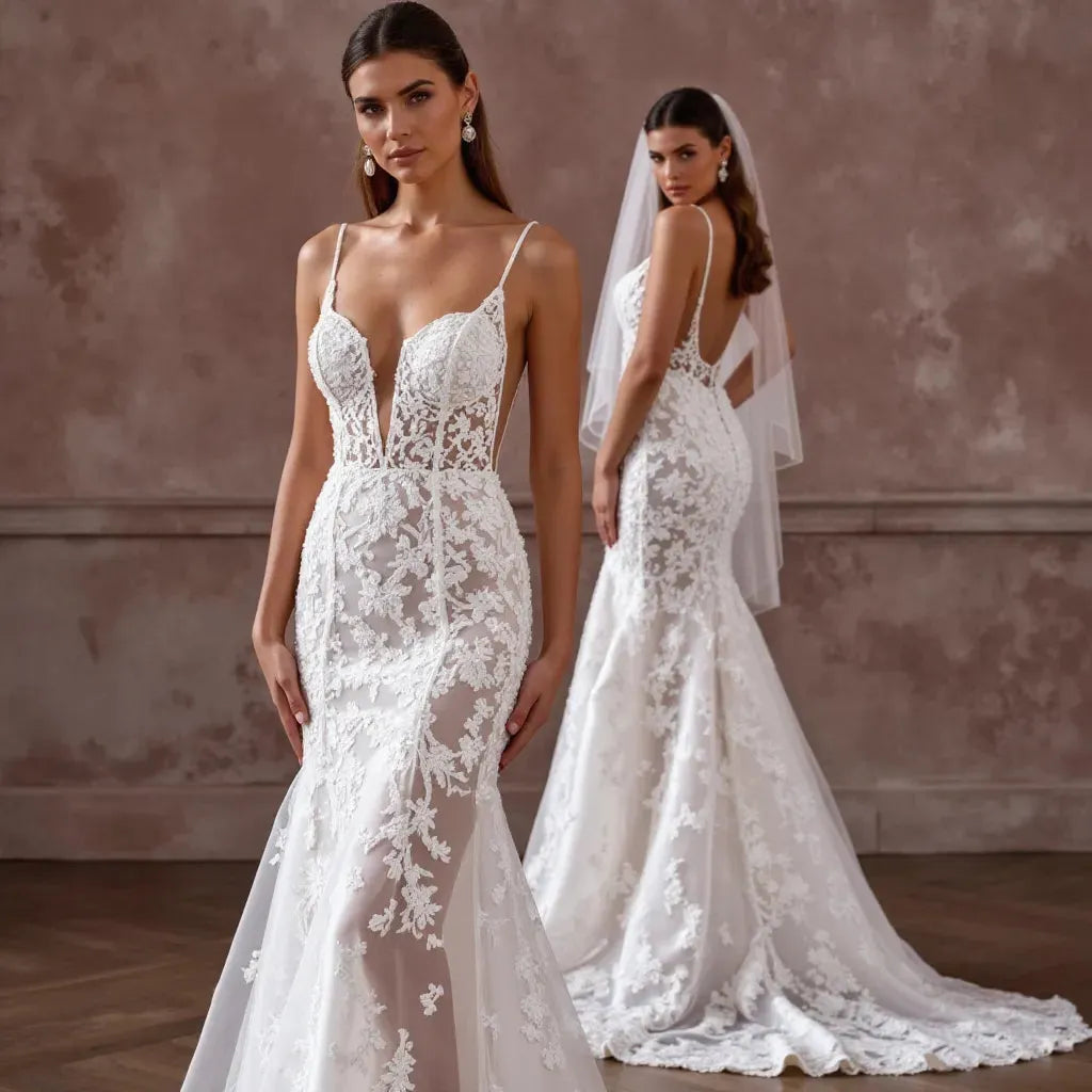 Sexy Mermaid Wedding Dress with a Deep V-Neck for a Bold Bridal Style