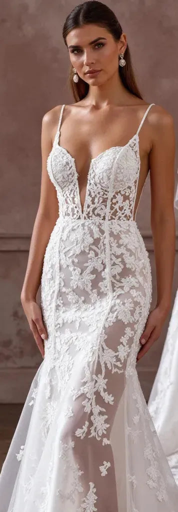 Sexy Mermaid Wedding Dress with a Deep V-Neck for a Bold Bridal Style