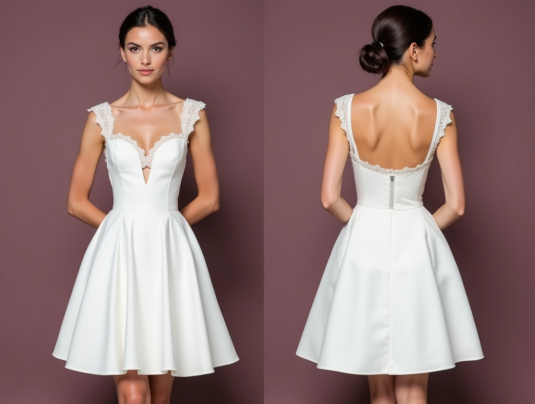 Sophisticated Short Wedding Dress and Mini Dress with a Structured Skirt