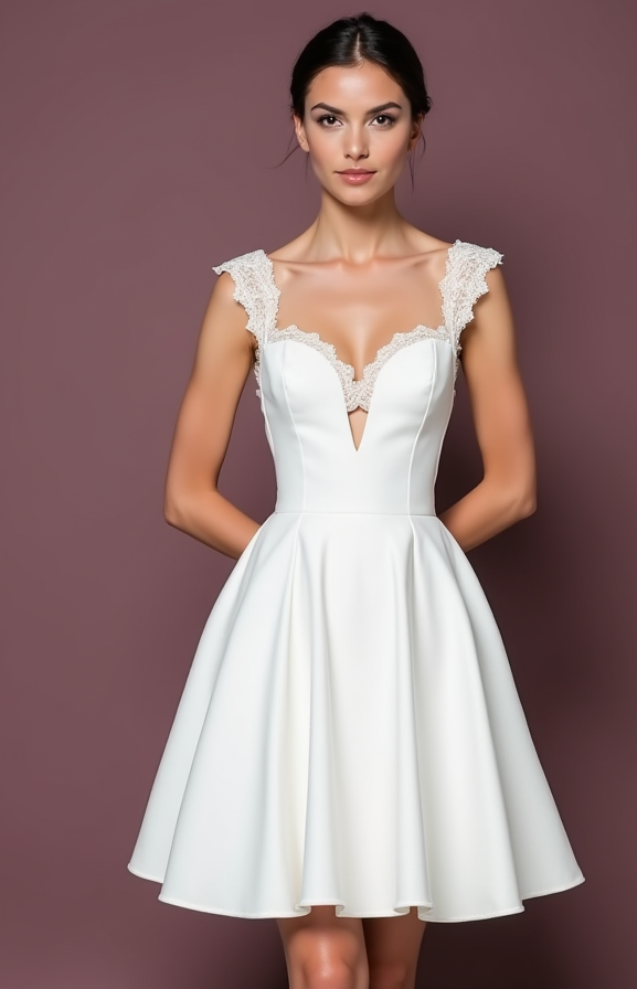 Sophisticated Short Wedding Dress and Mini Dress with a Structured Skirt