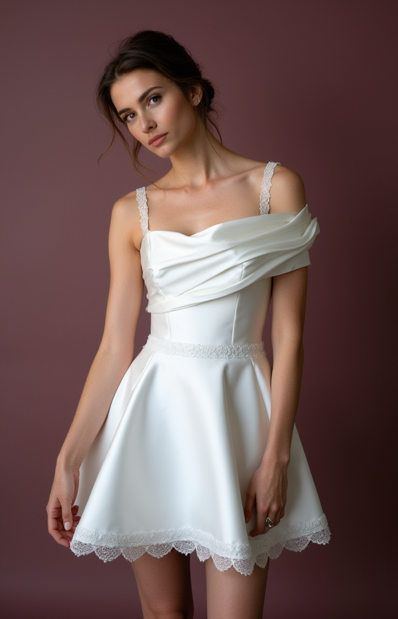 Trendy Short Wedding Dress and Mini Dress with a Floral Embroidered Bodice