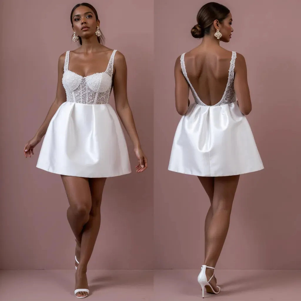 Mini Wedding Gown with a Stylish Cut for Chic and Confident Brides