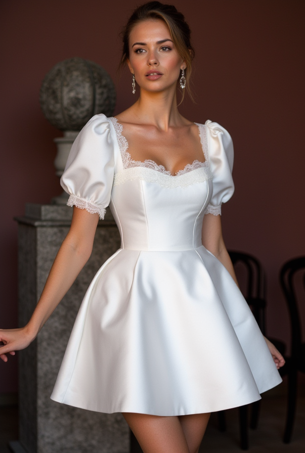 Short Wedding Dress and Mini Dress with a Flowing Chiffon Skirt for an Airy Feel