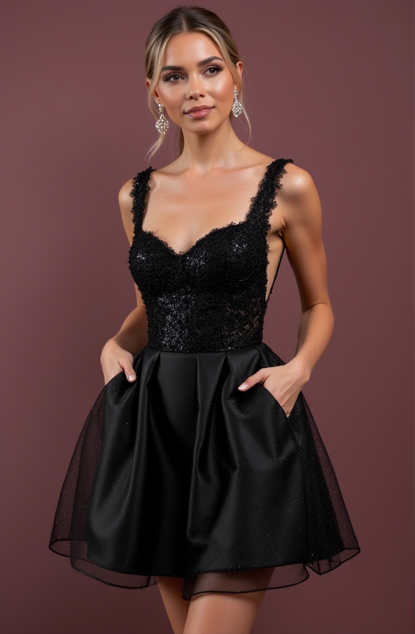 Elegant Black Evening Dress & Prom Dress with Sparkling Beads for a Glamorous Look