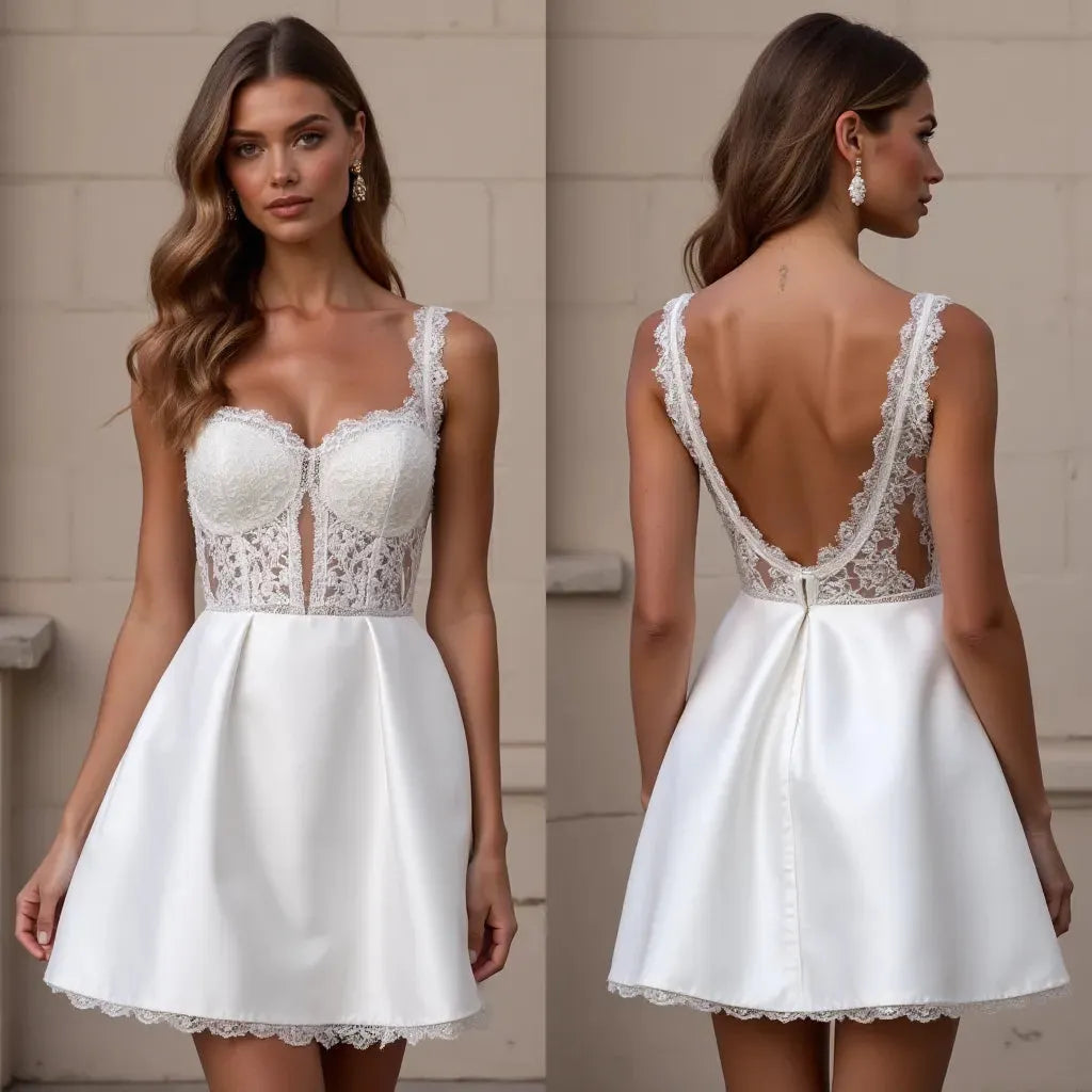 Mini Wedding Dress with a Classy A-Line Fit for Stylish Brides