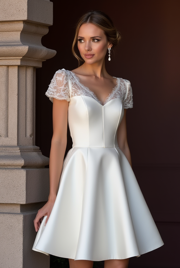 Sexy Short Wedding Dress and Mini Dress with a Sheer Lace Back