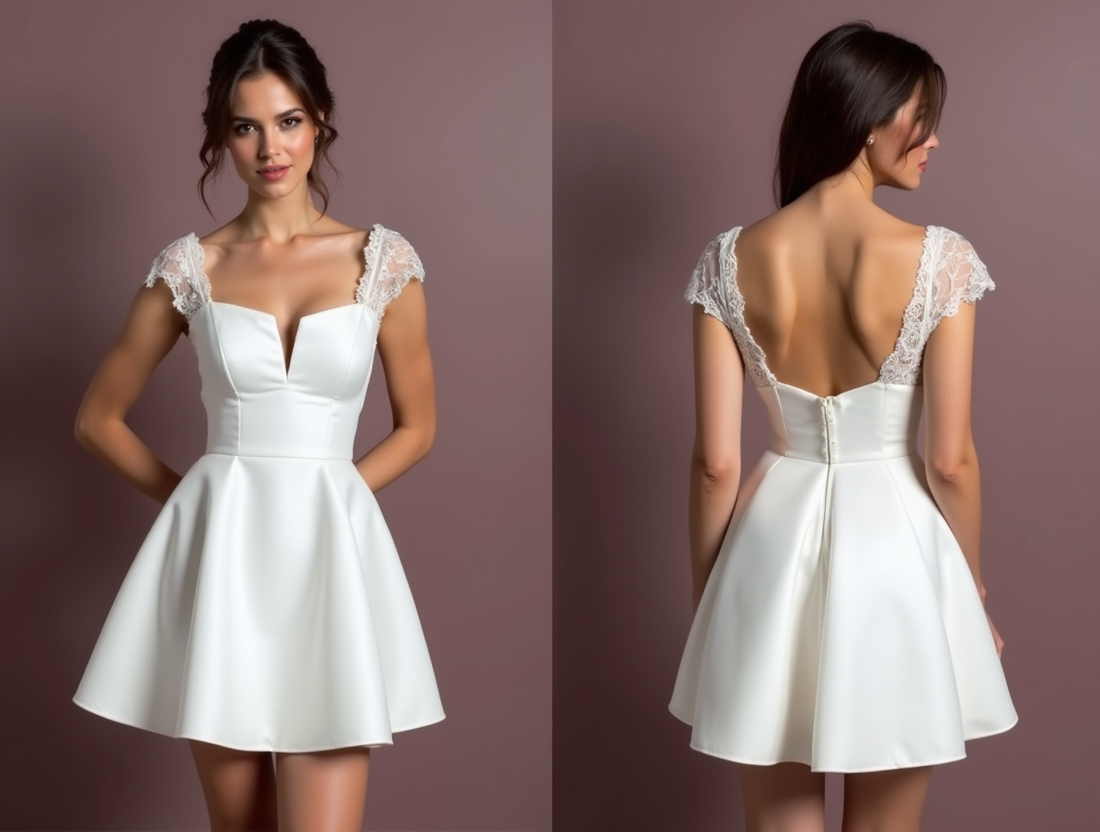 Short Wedding Dress and Mini Dress with a Fit-and-Flare Silhouette for a Feminine Look