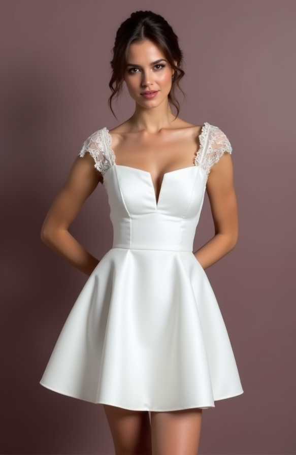 Short Wedding Dress and Mini Dress with a Fit-and-Flare Silhouette for a Feminine Look