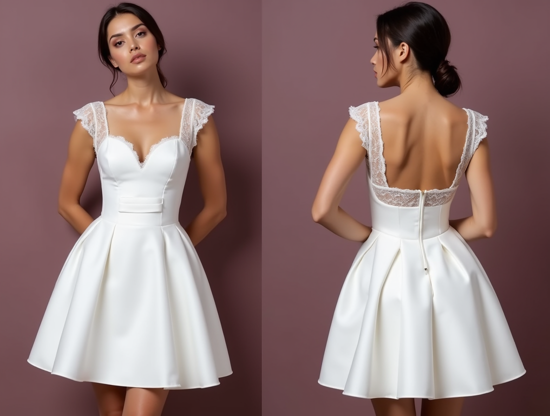 Short Wedding Dress and Mini Dress with a Belted Waist for a Defined Silhouette