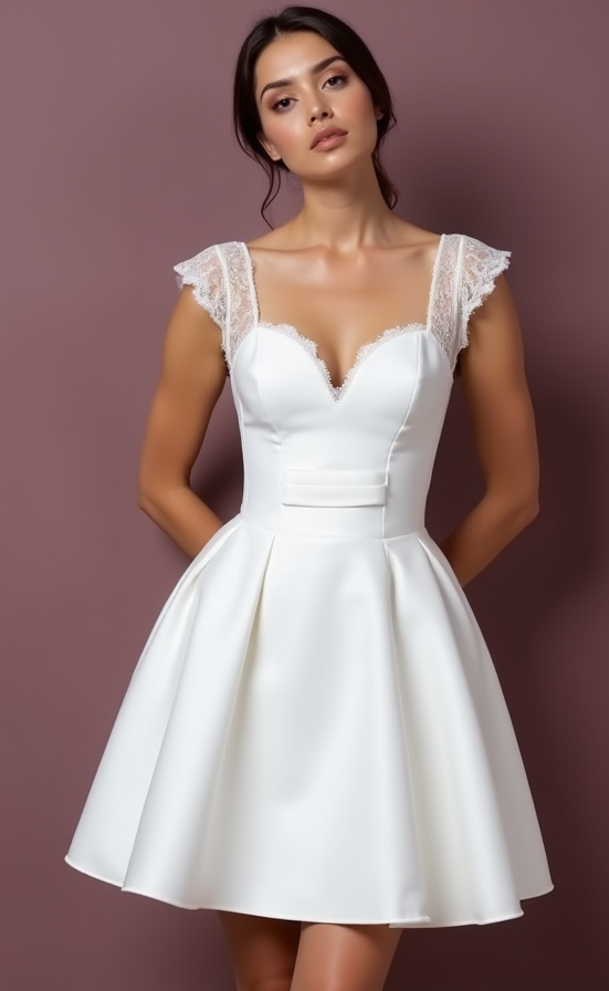 Short Wedding Dress and Mini Dress with a Belted Waist for a Defined Silhouette