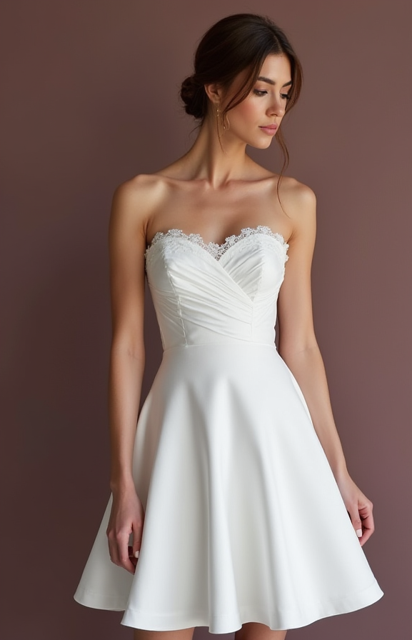 Modern Short Wedding Dress and Mini Dress with a Sleek Strapless Bodice
