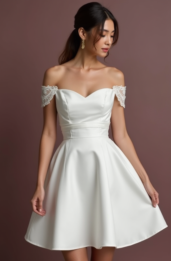 Elegant Short Wedding Dress and Mini Dress with an Illusion Lace Neckline