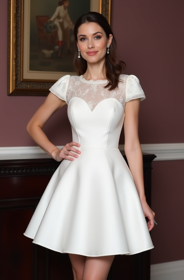 Stunning Short Wedding Dress and Mini Dress with a Satin Bow Back