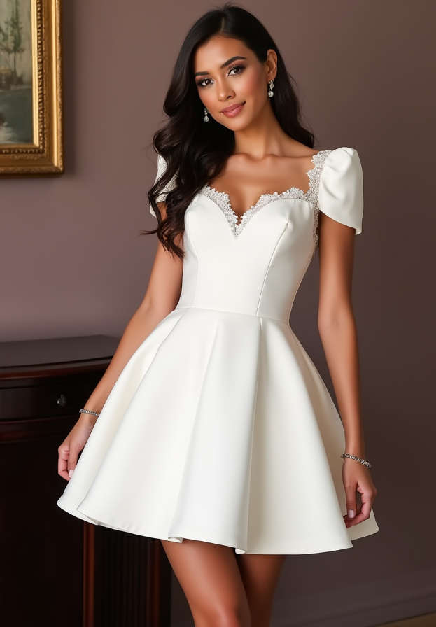 Stunning Short Wedding Dress and Mini Dress with Crystal Embellishments