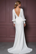 White Romantic A-Line Wedding Gown with Long Lace Sleeves for a Vintage Vibe