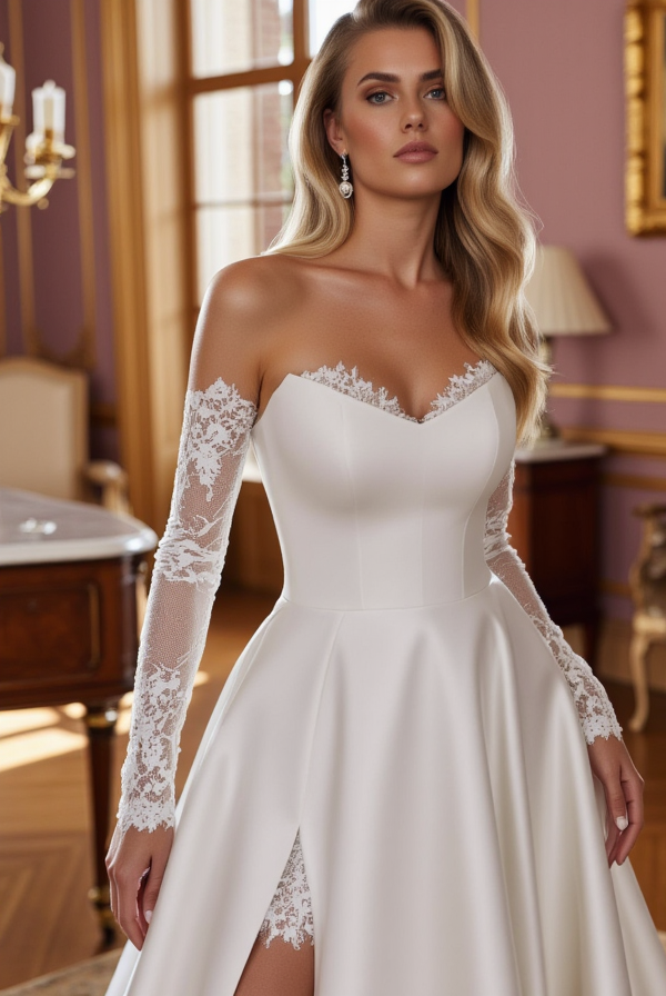 Classic White Princess Wedding Dress with a Full Skirt for a Royal Feel
