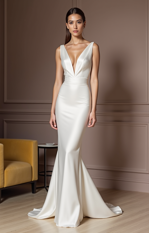 Glamorous White Mermaid Wedding Dress with a Satin Skirt for a Luxe Look