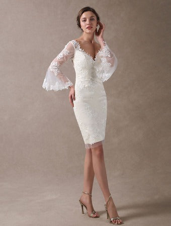 Abito da sposa corto in raso avorio moderno principessa vestido de novi sirened abiti da sposa con maniche da sposa in raso