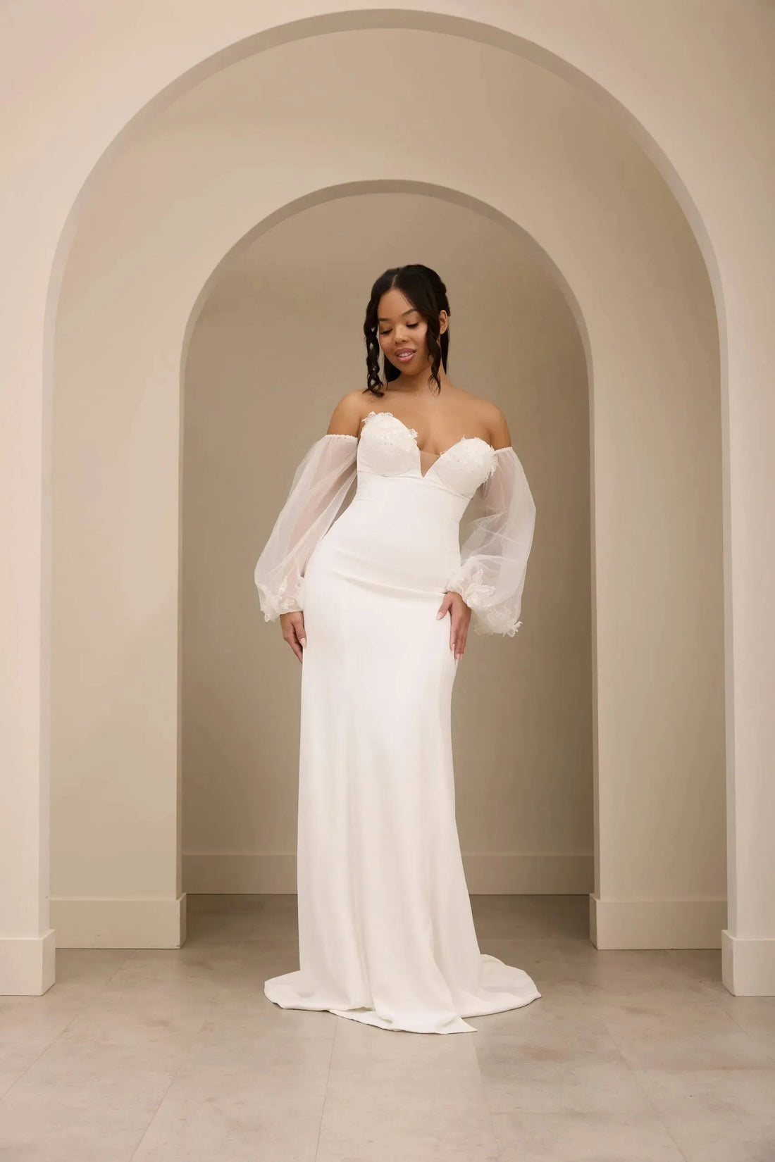 Elegant Sweetheart Wedding Dress Women Mermaid Long Sleeve White Off The Shoulder Bridal Gown Train Vestido De Novia Customized