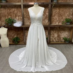 Simple Boho Wedding Dress For Women V-neck Appliques Backless Bridal Gowns With Button Chiffon Vestidos De Novia