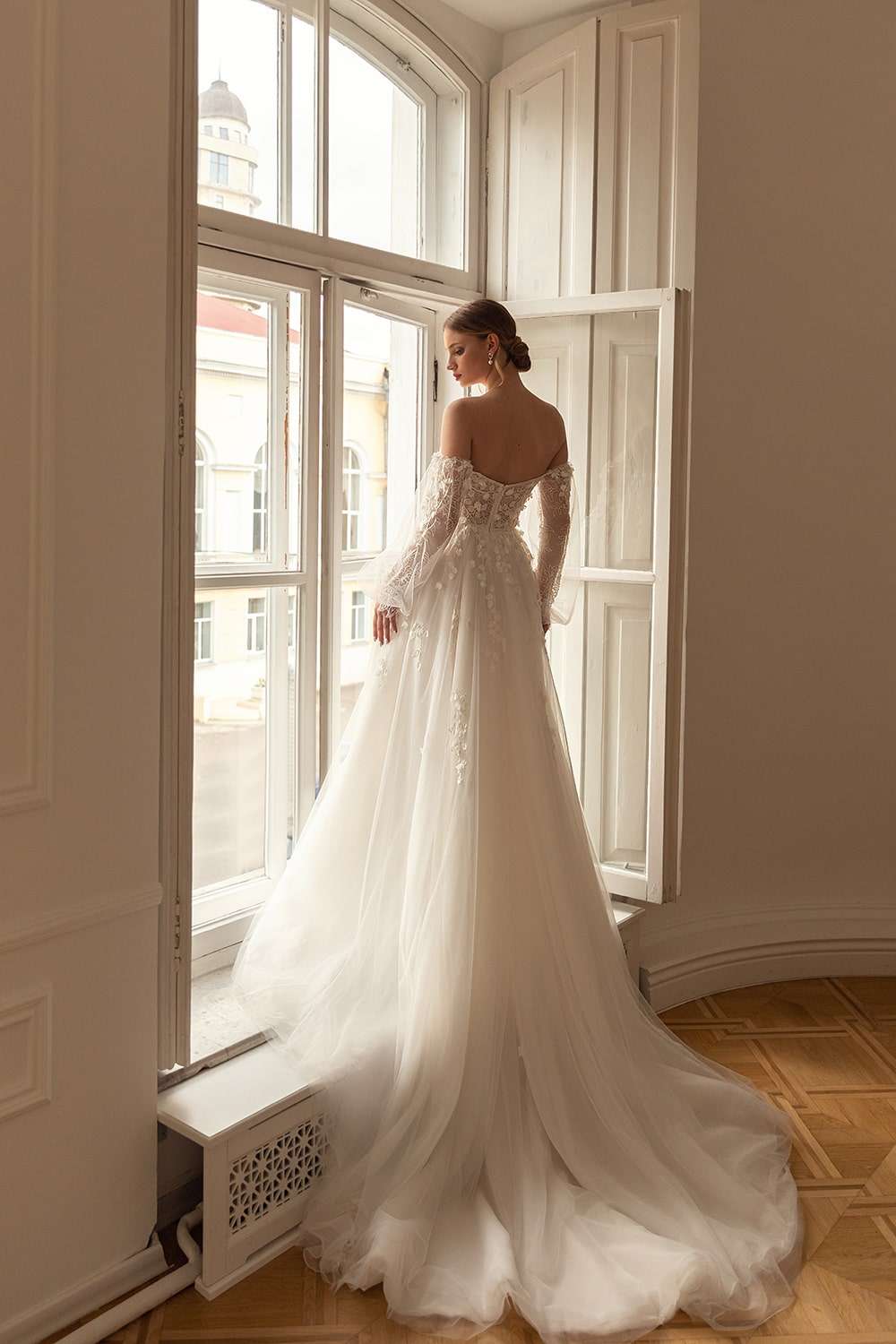 Sweetheart Wedding Dress Lantern Sleeve Lace Appliques Modern A-Line Bride Gown Tulle Backless Zipper Robe De Mariée