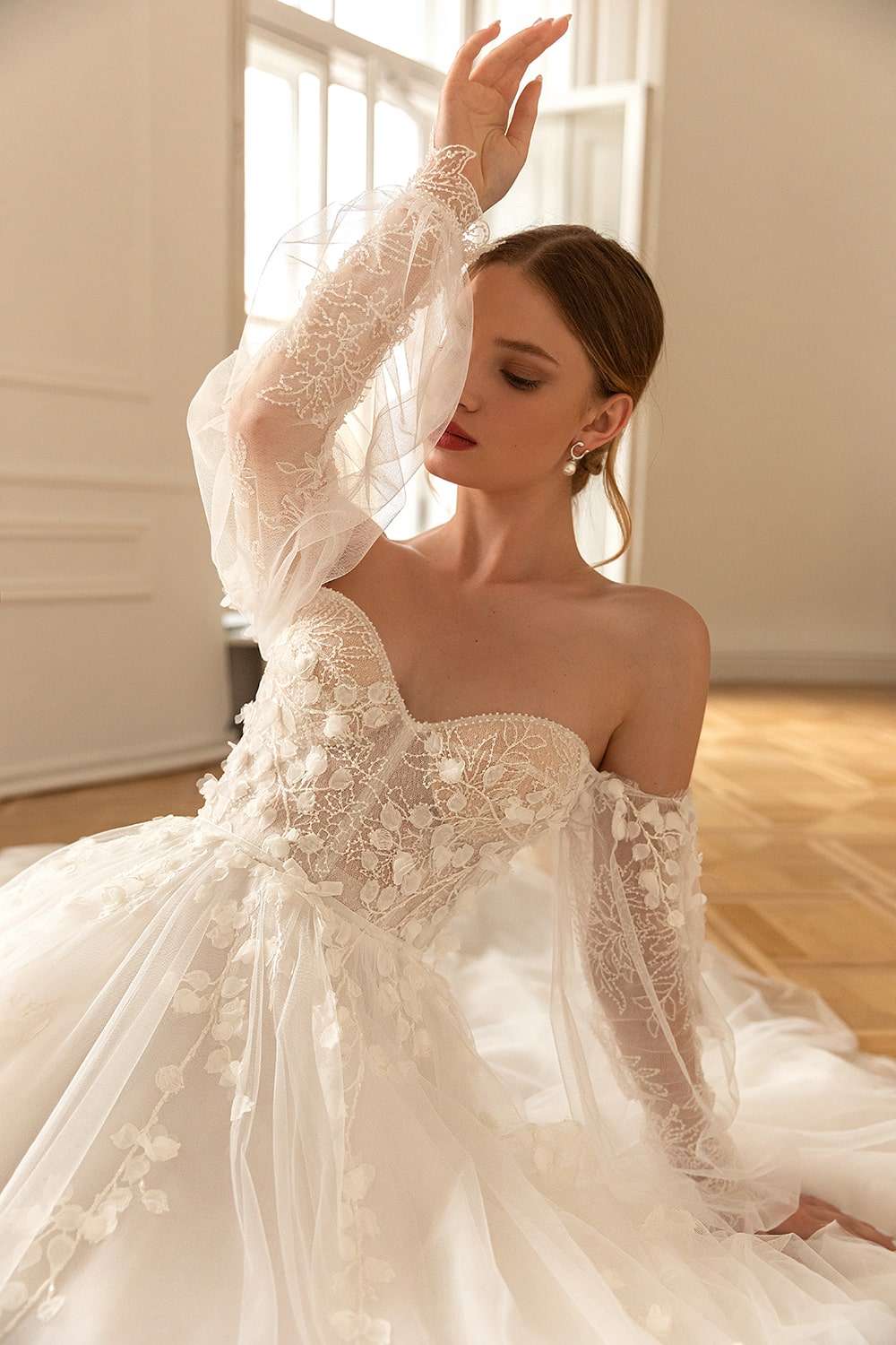 Sweetheart Wedding Dress Lantern Sleeve Lace Appliques Modern A-Line Bride Gown Tulle Backless Zipper Robe De Mariée