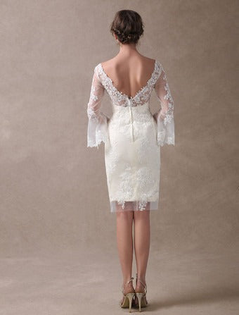 Abito da sposa corto in raso avorio moderno principessa vestido de novi sirened abiti da sposa con maniche da sposa in raso