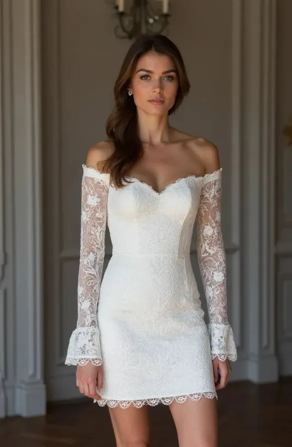 Short Wedding Dress with Flattering Fit for a Romantic Bridal Look