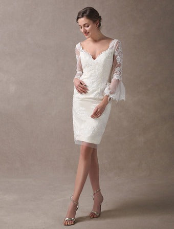 Abito da sposa corto in raso avorio moderno principessa vestido de novi sirened abiti da sposa con maniche da sposa in raso