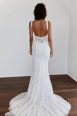 Deep V-Neck Sleeveless Lace Mermaid Wedding Dress Open Back High Side Slit Floor Length Bridal Gown Custom Made