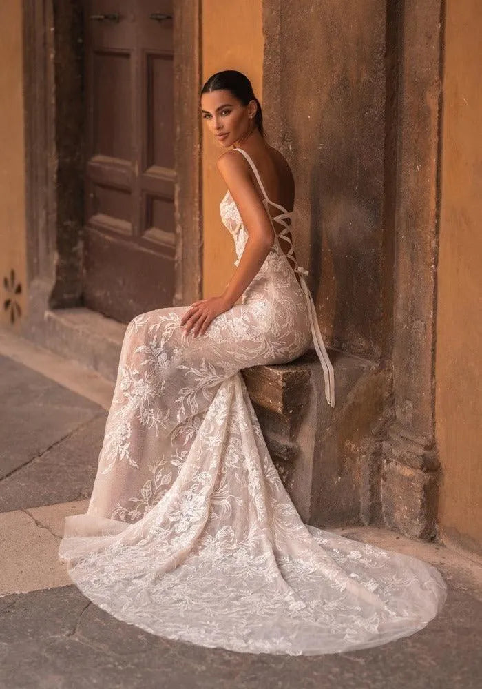 Robes de mariée exquises sans traîne, bretelles spaghetti sexy, dos