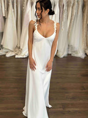 Pavimenti linght con abito da sposa a V-neckline Vestitido de novi raso semplice gonna a filo da treno abito da sposa