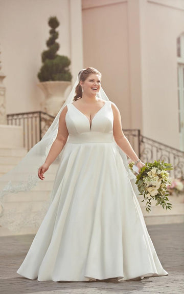 V-Neck Spaghetti Straps Wedding Dresses Plus Size Satin A-Line Classic Bridal Gowns Sleeveless Simple Vestido De Mariages