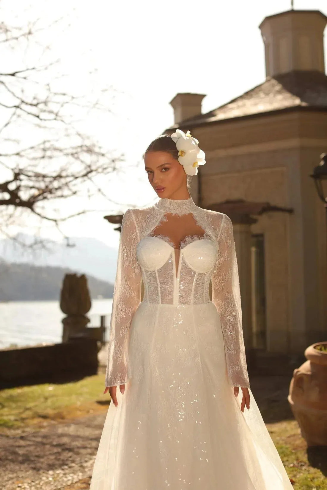 Classic A-line Wedding Gown for Women Tulle Sweetheart Backless Long Sleeve Vestidos De Novia Customised