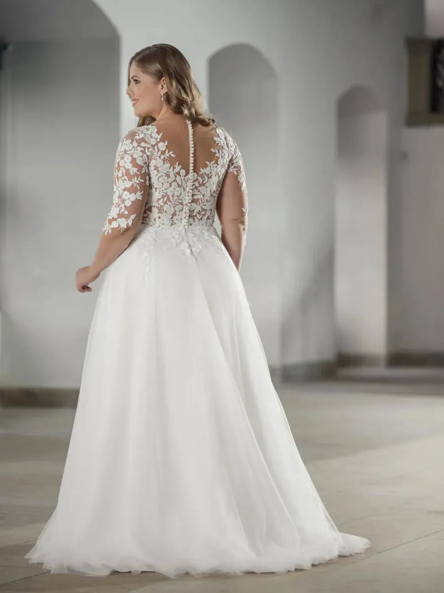 Civil Plus Size Wedding Dresses For Woman Illusion Back Lace Applique Bride Gowns Classic A-Line Tulle vestidos de novia black