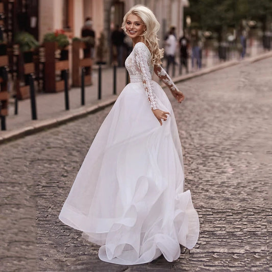 Abiti da sposa in tulle a soffio bohémien abito da sposa in pizzo a maniche lunghe Vestido de novi