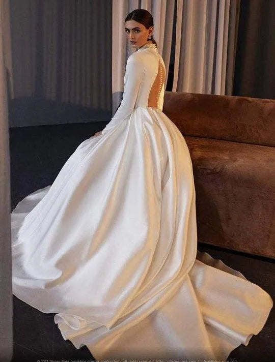 Satin Boho Wedding Dresses High Neck Bridal Dresses Long Sleeve Muslim Saudi Arabia Wedding Party Dresses Ivory Satin