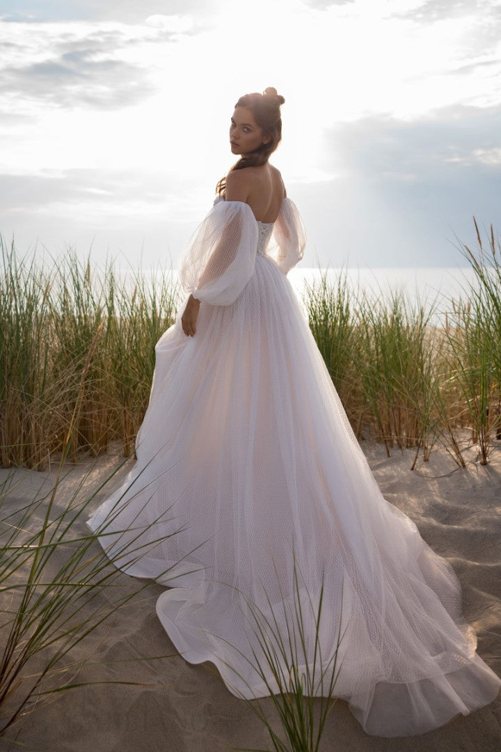 Abito da sposa in tulle a-line di pastrol per la sposa illusione dellusione abito da sposa a manicotto full maniche donne aperte posteriori aperte vestido de nolia