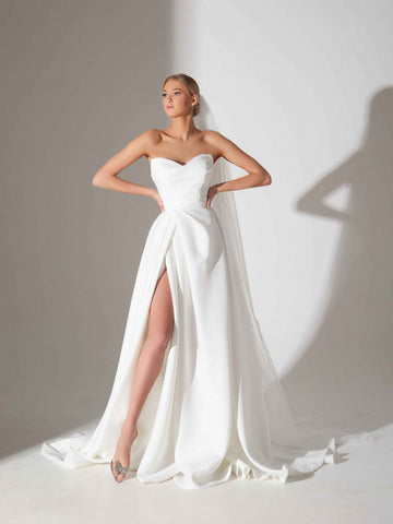 Vestido De novia De satén De talla grande, Vestido De novia sencillo con abertura lateral, vestidos De novia elegantes, vestidos De novia 