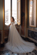 Romantic A-Silhouette Wedding Dress with Glitter Tulle, Lace, 3D Flowers, and Flowing Skirt for Timeless Elegance