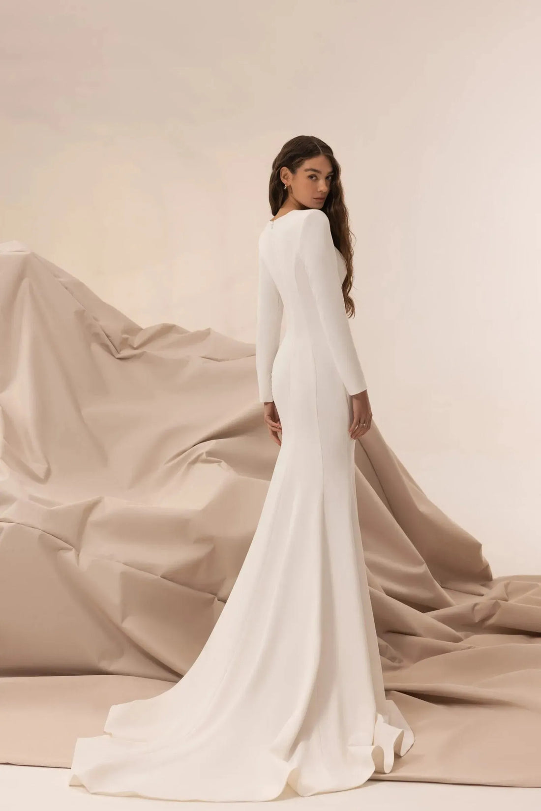 Glamorous Mermaid Wedding Dress with a Fitted Silhouette, Elegant Sleeves & Sparkling Lace and Tulle for a Sophisticated and Modern Bridal Look