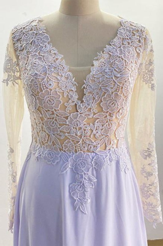 Plus Size Chiffon Wedding Dresses Sheer Lace Long Sleeves Robe De Mariée Bohème Appliques V-Neck Bridal Gowns Civil