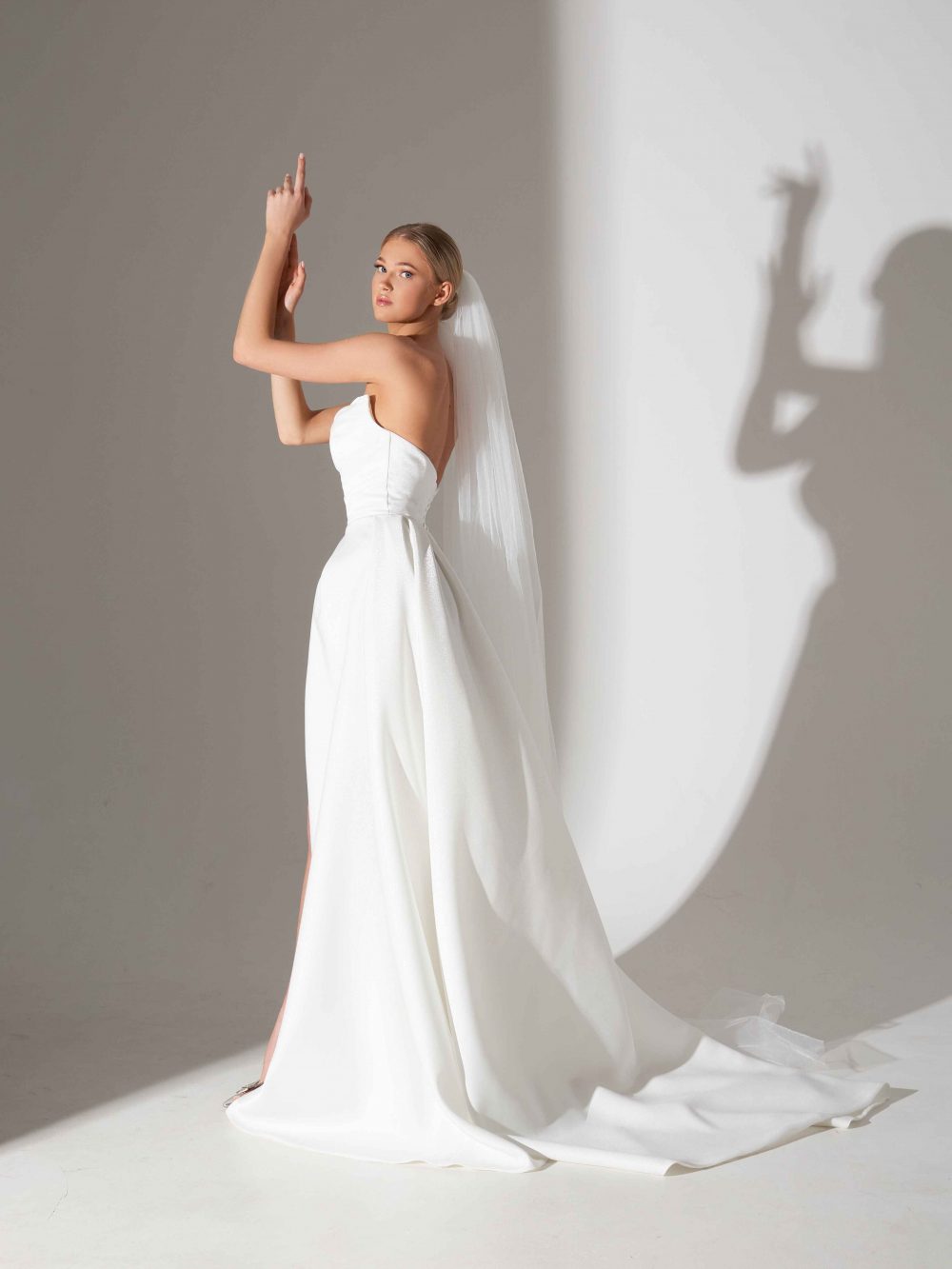 Vestido de novia de satén de talla grande, sencillo, con abertura lateral, elegante, para novia 