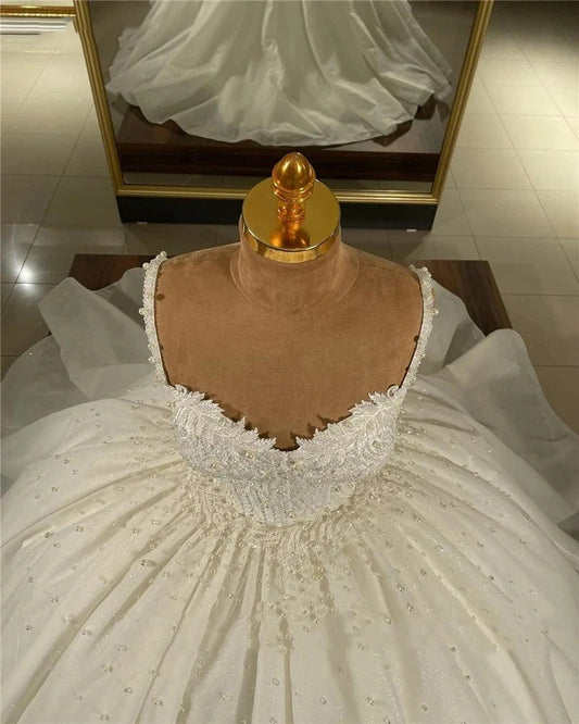 Hermosos vestidos de novia para mujer con cordones de cuentas brillantes, elegantes vestidos de novia de corte en A estilo princesa, vestidos de novia formales para fiestas en la playa, tallas grandes 