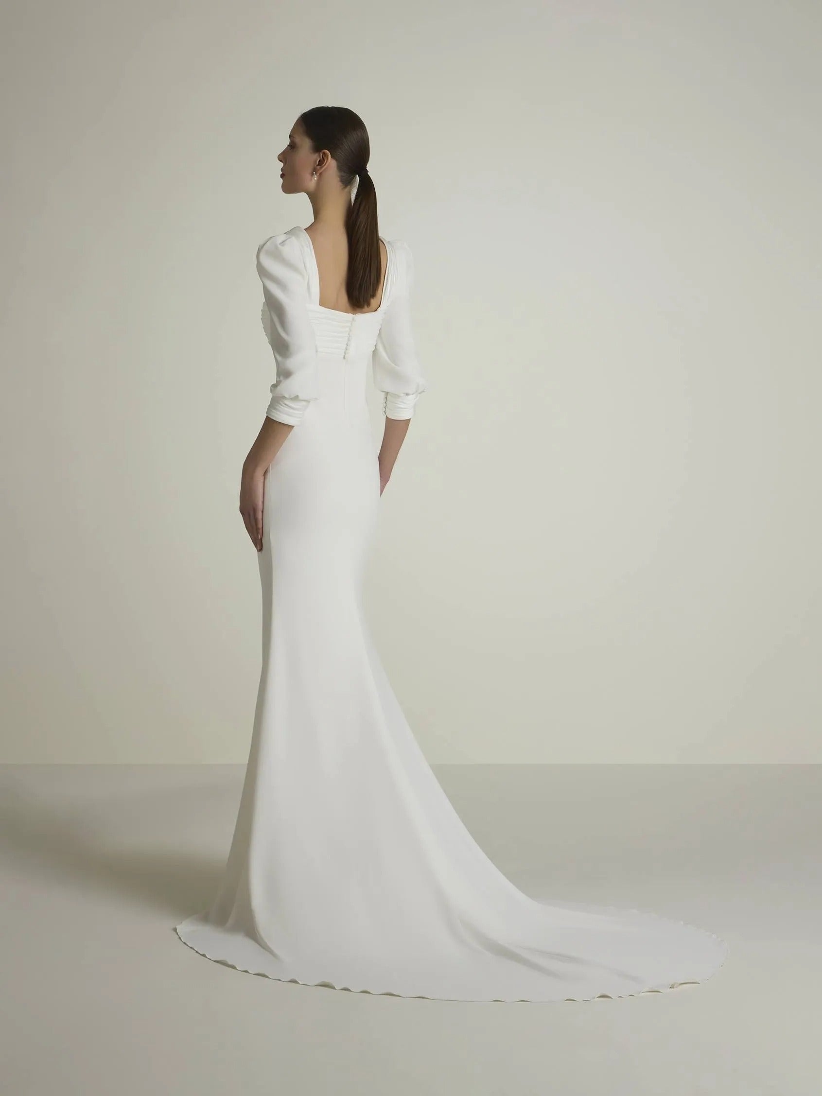 Abito da sposa guaina con scollo quadrato Vestitido de novi Mermaid raso a filo raso Court Treins Abiti da sposa MODERNA PRINCIPE